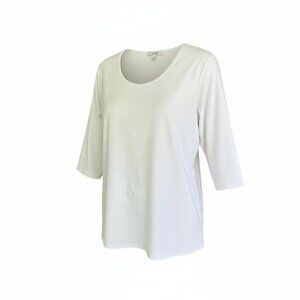 Sympli White Minimalist 3/4 Sleeve Top Size 14 Made in Canada Travel Chic